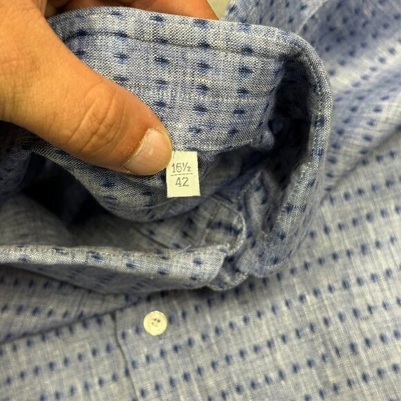 Pal Zileri 100% Linen Dress Shirt Made in Italy Long Sleeve Dot 42 16 1/2 Large - Picture 6 of 9